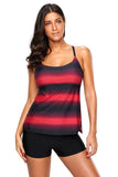 Bluish Strappy Hollow-out Back Tankini