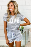 Camo Letter Print T Shirt And Shorts Set