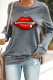 Zipped Red Lip Gray Sweatshirt