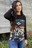 Black Aztec Cow Print Long Sleeve Top