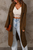 Brown Shawl Collar Belted Knitted Long Sweater