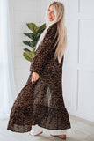 Leopard Print Tie Waist Open Front Kimono Beach Cover Up