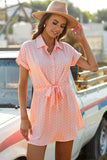 Polka Dot Shirt Collar Short Sleeve Mini Dress