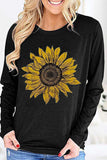 Sunflower Print Black Knit Top