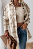 Khaki Plaid Pattern Buttoned Shirt Coat with Slits