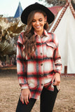 Turn down Neck Plaid Pocket Button Closure Coat