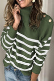 Striped Turtleneck Long Sleeve Sweater with Buttons