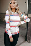 Stripe Print Crew Neck Long Sleeve Top