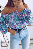 Sky Blue Allover Print Halter Neck Off Shoulder Blouse