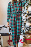 Plaid Print Long Sleeve Top and Drawstring Joggers Pajama Set