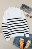 Striped Turtleneck Long Sleeve Sweater with Buttons