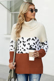 Turtleneck Splicing Chunky Knit Pullover Sweater