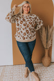 Plus Size Ribbed Hem Leopard Sweater