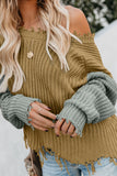 Women's Fashion Solid Color Pullover Long Sleeve Hollow-out Distressed Tassels Sweater V-neck Loose Fitting Knitwear