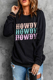 Black Trio Howdy Letter Print Casual Pullover