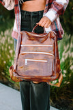 Faux Leather Waterproof Zipped Vintage Backpack