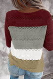 Multi-color Knitted Color Block Long Sleeve Crew Neck Sweater