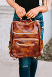 Faux Leather Waterproof Zipped Vintage Backpack