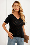 V Neck Eyelet Knitted Top with Scalloped Trims