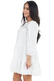 Eyelet Lace Yoke Mini Dress with 3/4 Bubble Sleeves