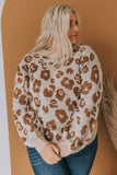 Plus Size Ribbed Hem Leopard Sweater