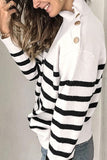 Striped Turtleneck Long Sleeve Sweater with Buttons