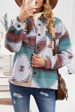 Distressed Aztec Print Lapel Long Sleeve Button Shirt Jacket