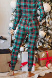 Plaid Print Long Sleeve Top and Drawstring Joggers Pajama Set