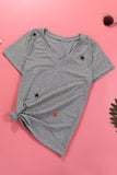 V Neck Stars Print Gray T-shirt