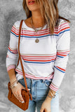 Stripe Print Crew Neck Long Sleeve Top