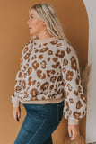 Plus Size Ribbed Hem Leopard Sweater