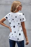 V Neck Stars Print Gray T-shirt