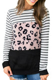 Striped Leopard Color Block Splicing Long Sleeve Top