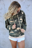 Light Green Camo Print Pullover Hoodie