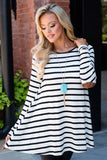 Stripe Elbow Patch Button Back Tunic Top