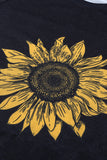 Sunflower Print Black Knit Top