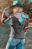 Aztec Print Frayed Hem Denim Jacket