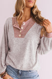 Button Contrast Puff Sleeve Blouse