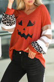 V Neck Leopard Stripe Splice Lantern Sleeve Top