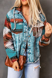 color Aztec Print Frayed Hem Denim Jacket