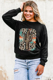 Cactus Leopard Graphic Print Long Sleeve Sweatshirt