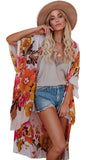 Multicolor Kimono Sleeve Floral Print Graceful Cover Up