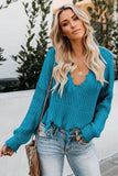 Sky Blue Tainted Love Cotton Distressed Sweater