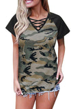 CrissCross Camo V Neck T-Shirt