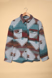 Distressed Aztec Print Lapel Long Sleeve Button Shirt Jacket