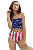 Flag Print High Waist Printed Smocked Bikini