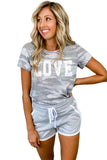 Camo Letter Print T Shirt And Shorts Set