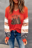 Christmas Tree Leopard Color Block Waffle Knit Top