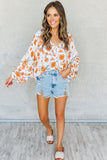 Split V Neck Floral Print Dolman Blouse