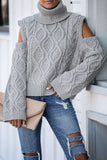 Turtleneck Cold Shoulder Textured Sweater